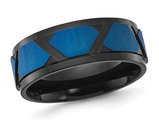 Men's Titanium Polished and Brushed Blue Plating Band Ring (8mm)